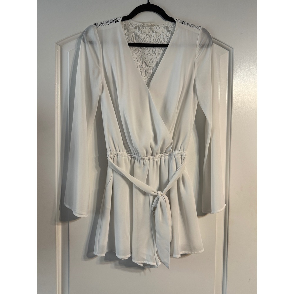 Altar'd State Romper S White Lace Back Bell Sleeve Boho Bridal Romantic Dinner